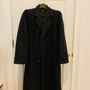 Vintage Jofeld Black Wool Double Breasted Long Dress Coat Size 14 Petite
